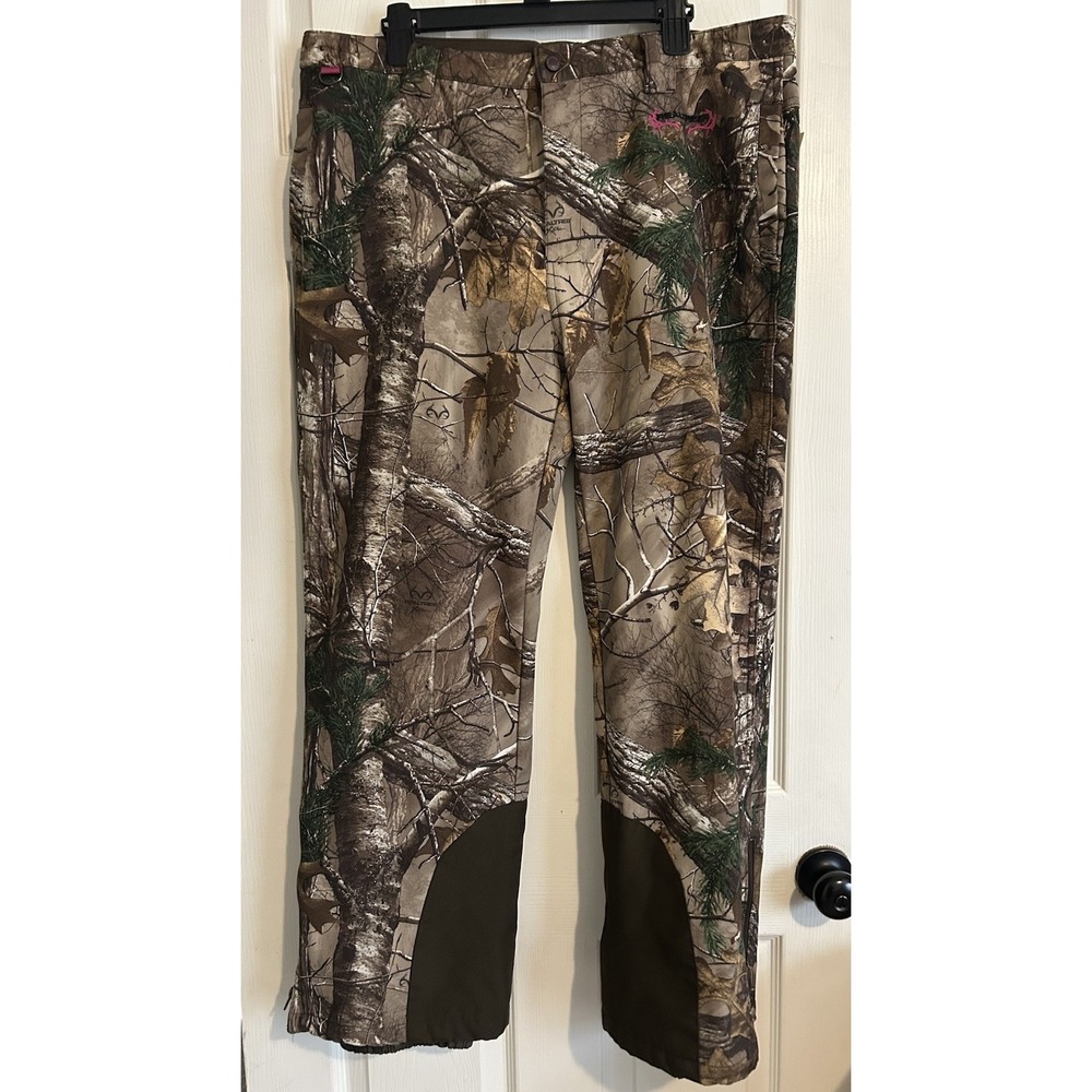 Realtree Hunting Pants Camouflage Fleece Lined Zip Leg Pink Logo Size XL (46-48)